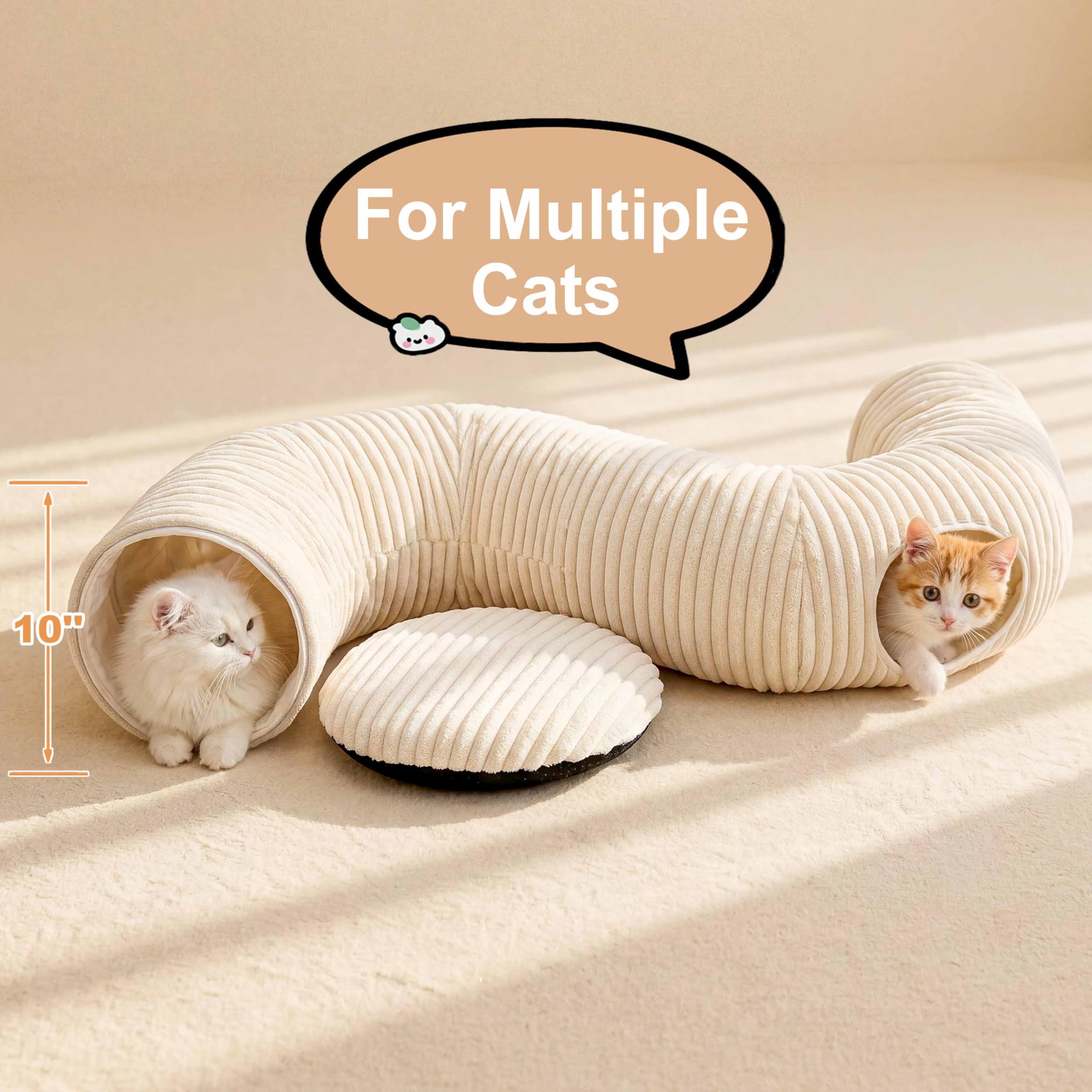 Cat Tunnel Bed With Interactive Cat Toys, Cat Tube With Kitten Toys For Indoor Kittens, Collapsible Play Tunnel, White