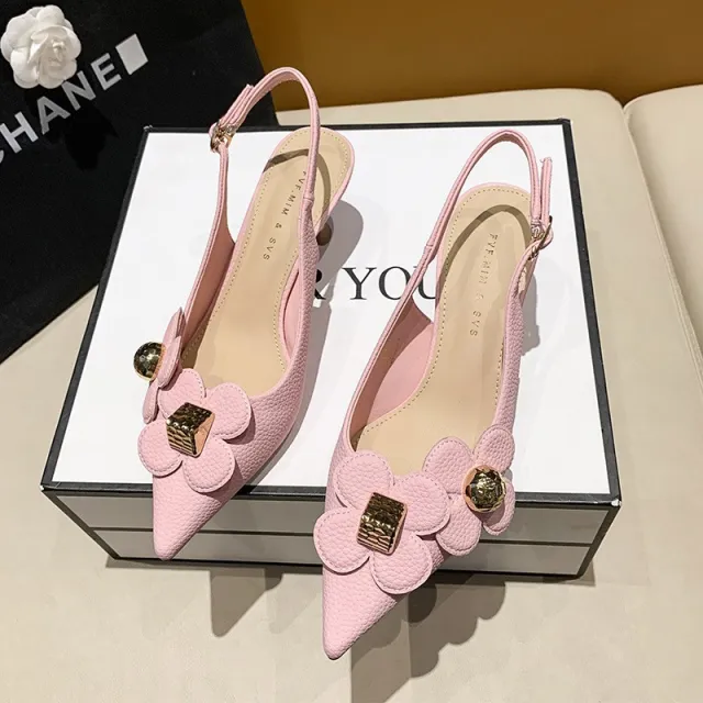 Women's Fashion One button Heeled Sandals Pink - Shop at LoveMi