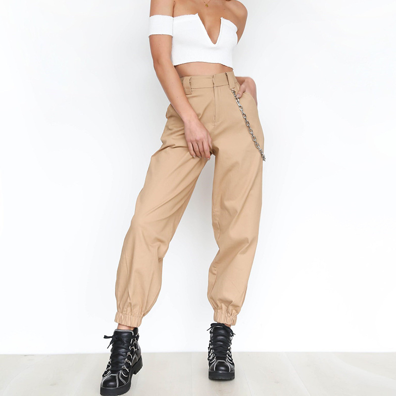 Sports Casual Pants Harem Wide Leg Belt Chain