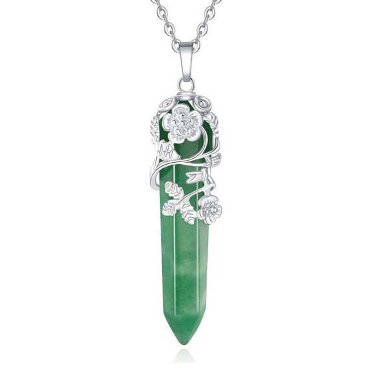 Fashion Natural Stone Crystal Rose Flower Hexagon Green Aventurine - Shop at LoveMi