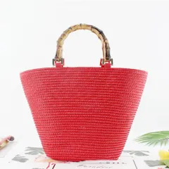 Women's Straw Stripe Casual Woven Bag - Red - View 1