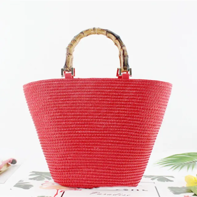 Women's Straw Stripe Casual Woven Bag Red - Shop at LoveMi