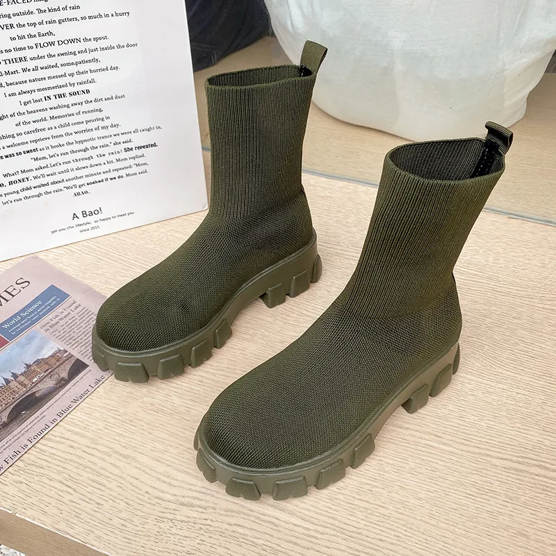 Short Thin Skinny Boots Women's Short Boots - Green