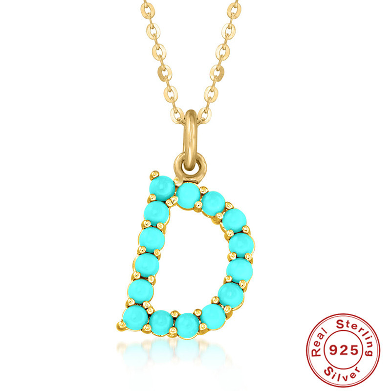 Title 22, S925 Sterling Silver 26-letter Natural Turquois...