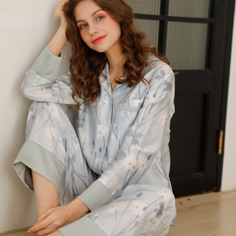 Literary Retro Long-sleeved Tencel Laysel Fangfei Printed Pajamas