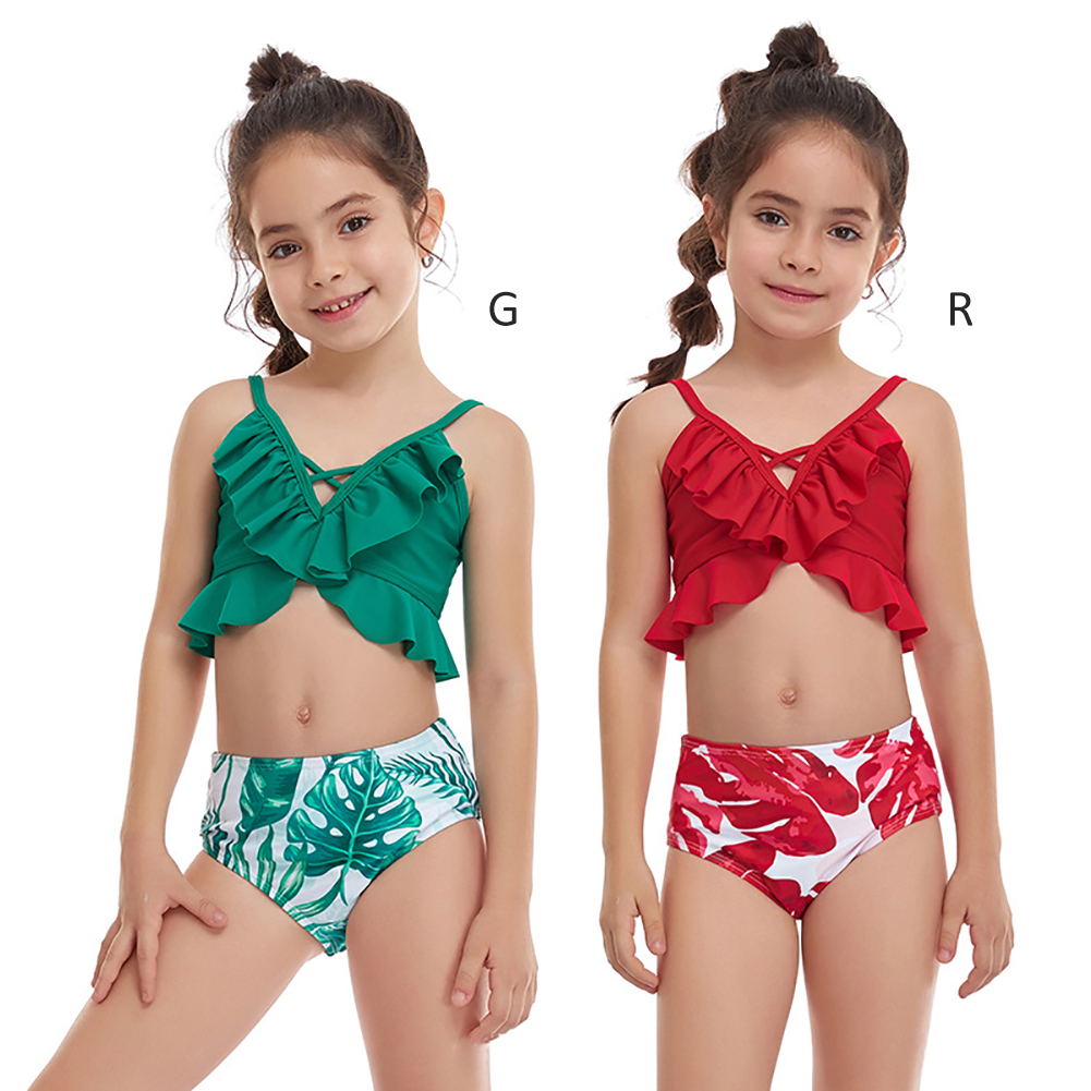 Girls’  Small Ruffled Split Swimsuit