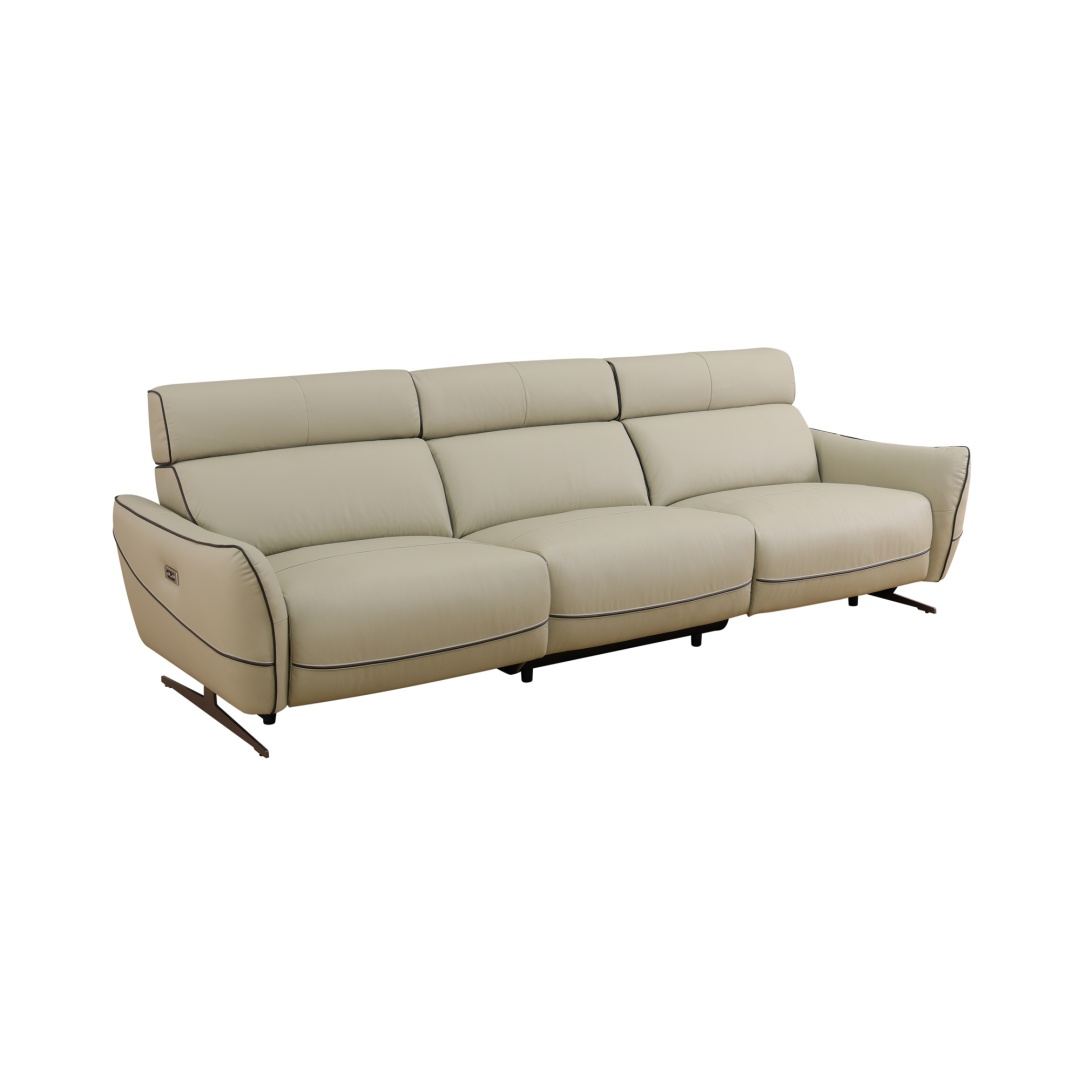 Pickup Only--Beige Top Grain Leather And PVC 3-Piece Living Room Recliner Sofa Set