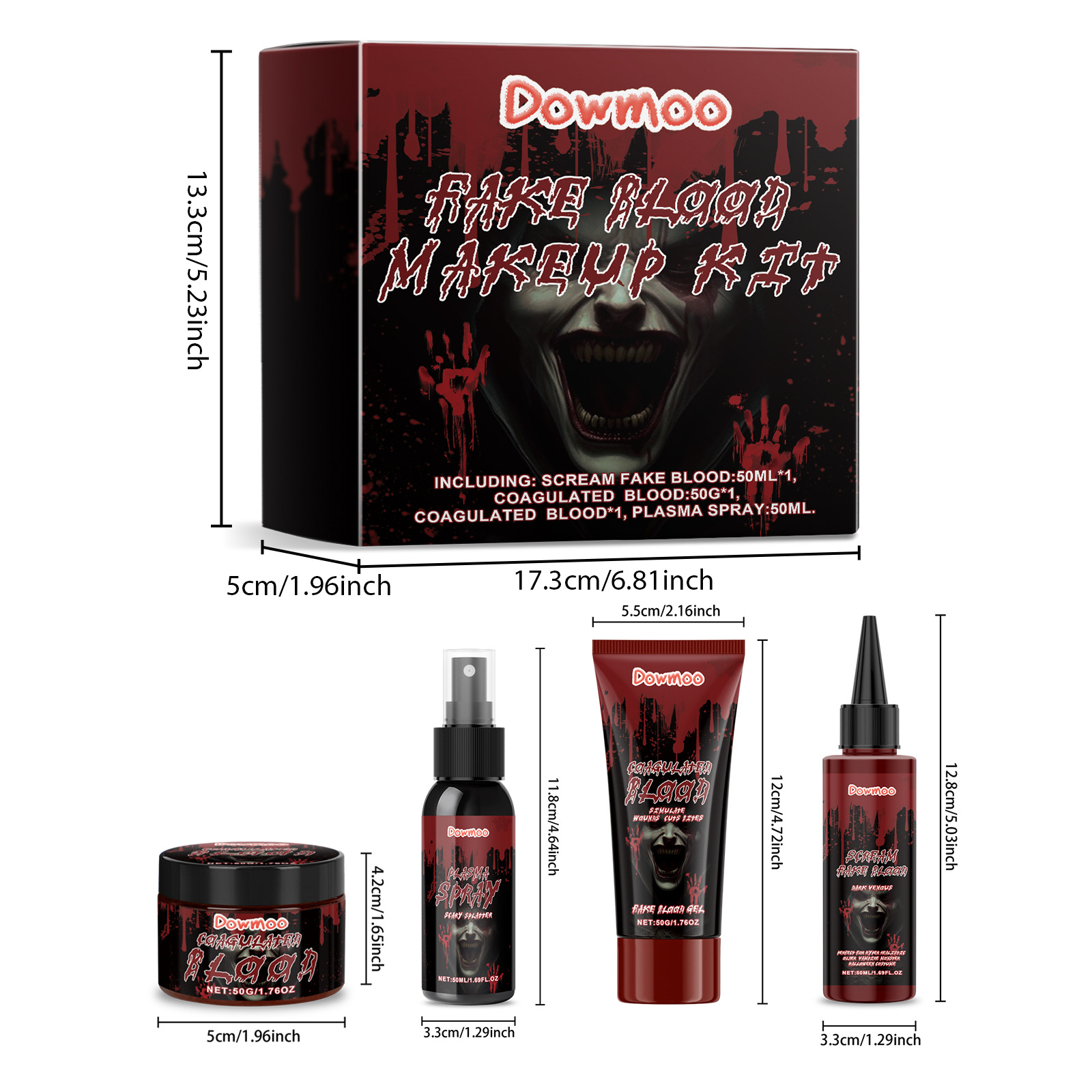 Halloween Fake Blood Makeup Kit, Realistic Artificial Blood Set For Clown Monster Cosplay Prank Party