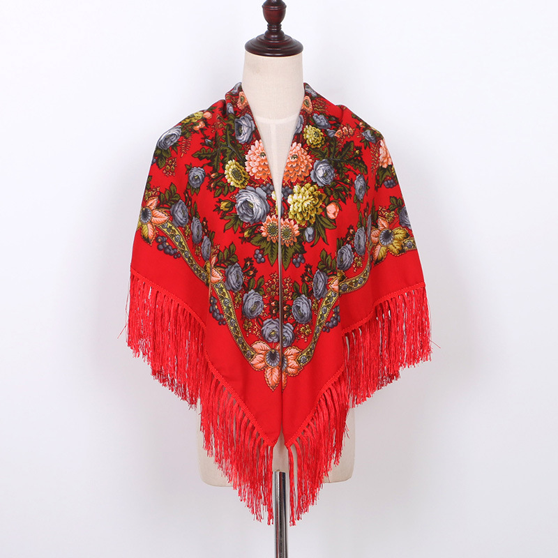 Printed Travel Ethnic Style Fringed Rayon Scarf