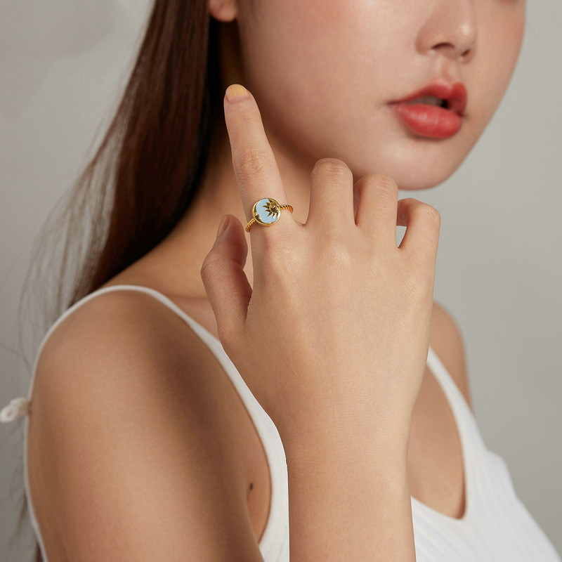 Original Real Gold-plated Sun And Moon With Radiance Thread  Ring