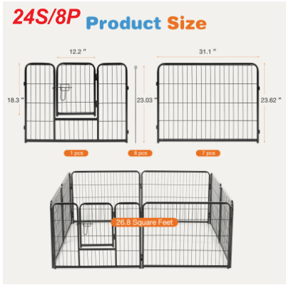 Dog Playpen Indoor Fence Height Metal Exercise Pen With Door Small Puppy Medium Large Dogs Animal Pet For Outdoor, Garden, Yard 24S 8P - Shop at LoveMi