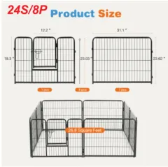 Dog Playpen Indoor Fence Height Metal Exercise Pen With Door Small Puppy-Medium-Large Dogs Animal Pet For Outdoor, Garden, Yard - 24S 8P - View 1
