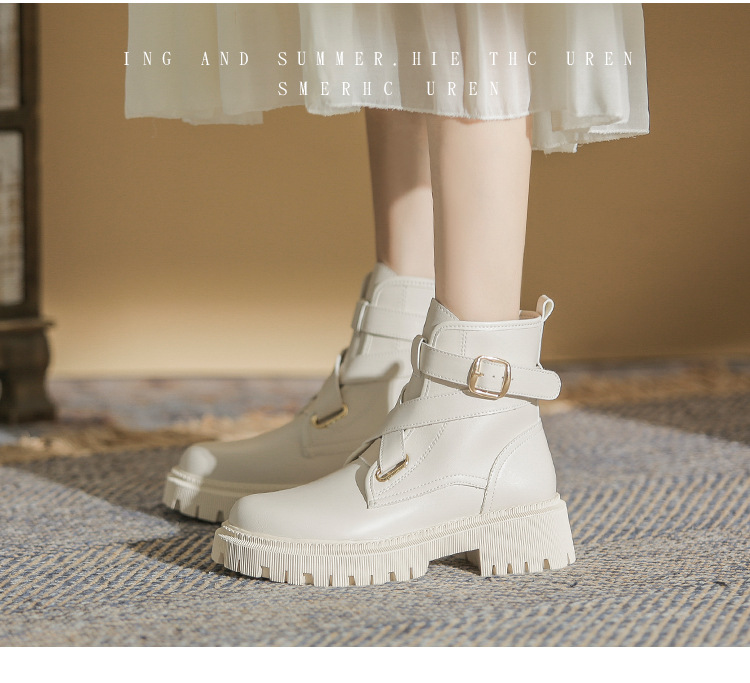 Leather Martin Boots Women's Spring And Autumn Thick-soled Short And Thin Models