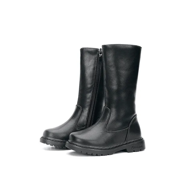 Autumn And Winter New Children's Shoes Solid Color Long Bootsgirls Fashion Single Boots Black - Shop at LoveMi
