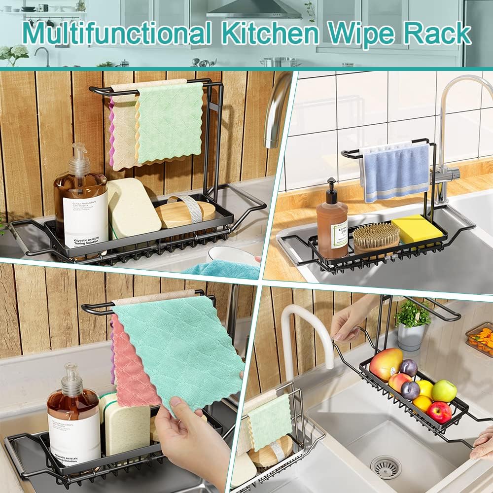 Expandable Kitchen Sink Caddy Organizer, Stainless Steel Over Sink Sponge, Bottle, Dishcloth, BrushTowel Holder, Rustproof Non-Slip - Small 3