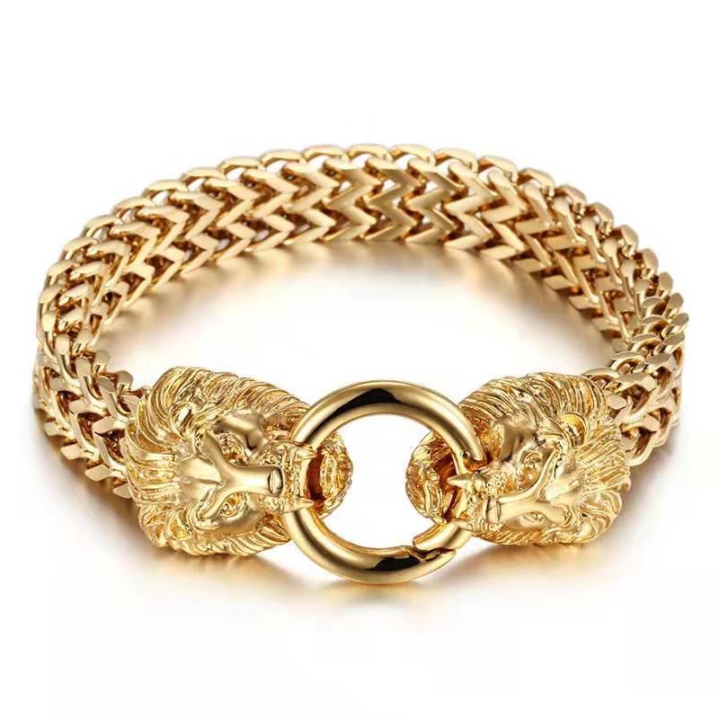 Gold Lion Bracelet | Men's Bracelet | Men's Double Lion Bracelet | Men's Lion Je