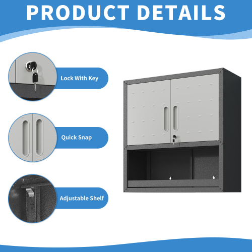 Metal Wall-Mounted Tool Storage Cabinet With Locking Door And 1 Shelf 1 Opened Drawer For Garage Warehouse,Office,Assembly Required — foto 13