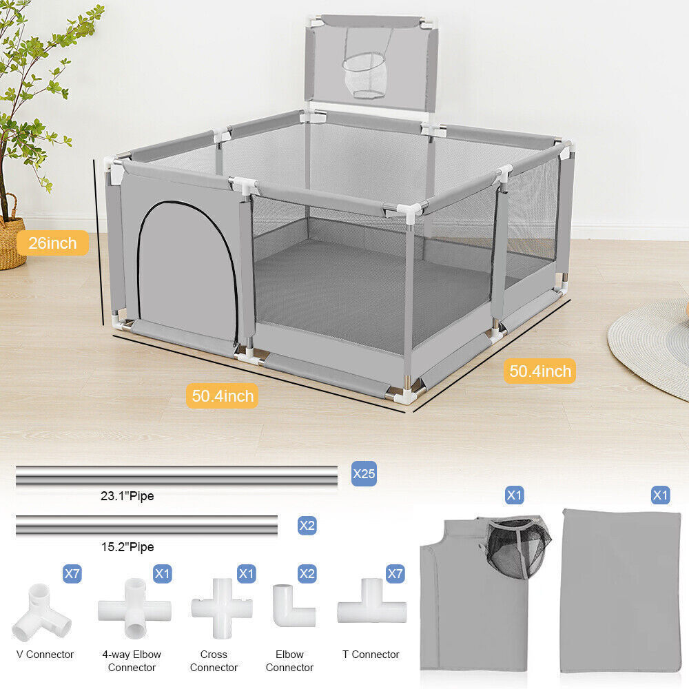 Large Playpen Portable Child Safety Yard Activity Center With Basketball Hoop UK — image 3