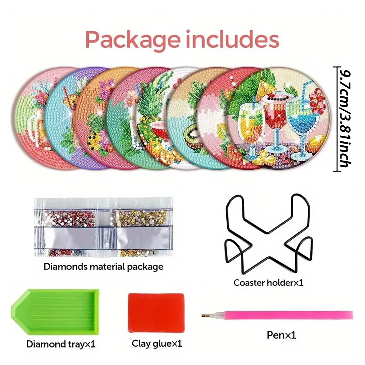 Diamond Art Drawing Coaster With Bracket, DIY Fruit Pattern Diamond Art Coaster, Suitable For Adults And Beginners Diamond Drawing Kit, Diamond Kit Craft Supplies, Exquisite Gifts For Friends