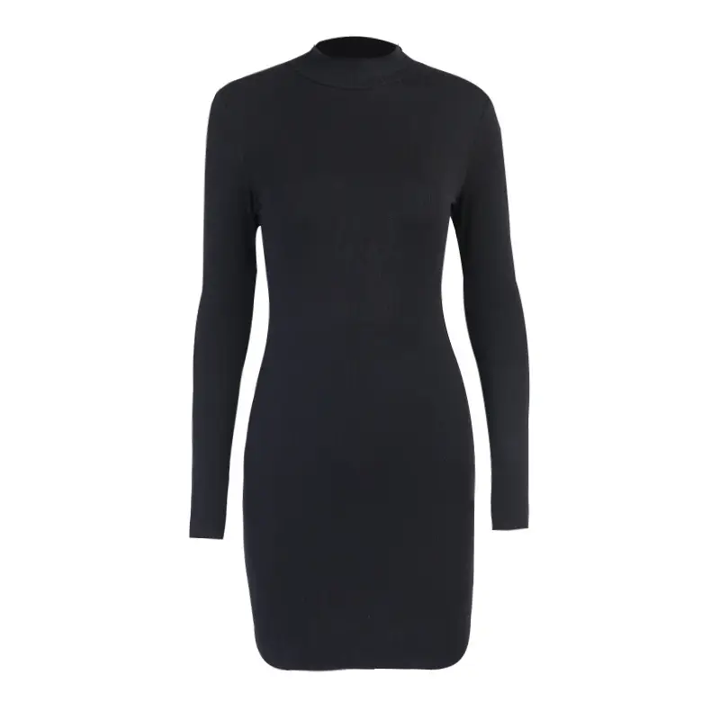 Knitted Fine Twist Cross Halter Long-sleeved Dress Women