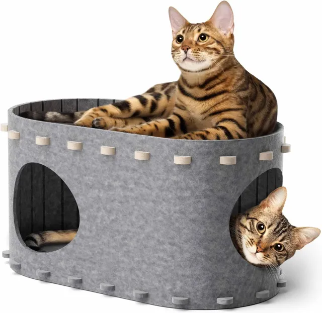 Cat House For Indoor Cats Cat Bed Cave For Multiple Scratch Resistant Peekaboo Cat Caves Foldable Cat Tunnel Enclosed Bed Gray - Shop at LoveMi