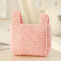 Fabric Thread Handmade Diy Woven Handbag Material Bag - Pink - View 1