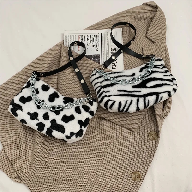 Leopard Pattern Plush Bag Personality Diagonal Women Bag Chain
