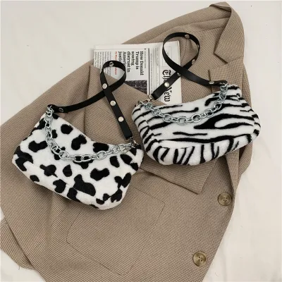 Leopard Pattern Plush Bag Personality Diagonal Women Bag Chain Bag Bag Shoulder