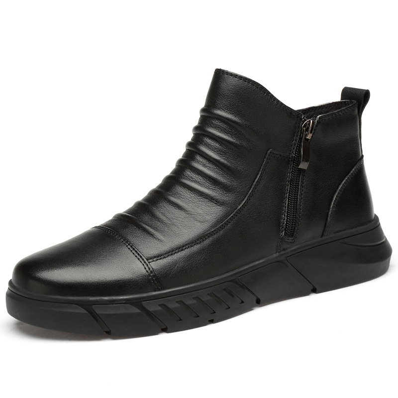 Title 8, Leather and velvet zipper high-top warm boots