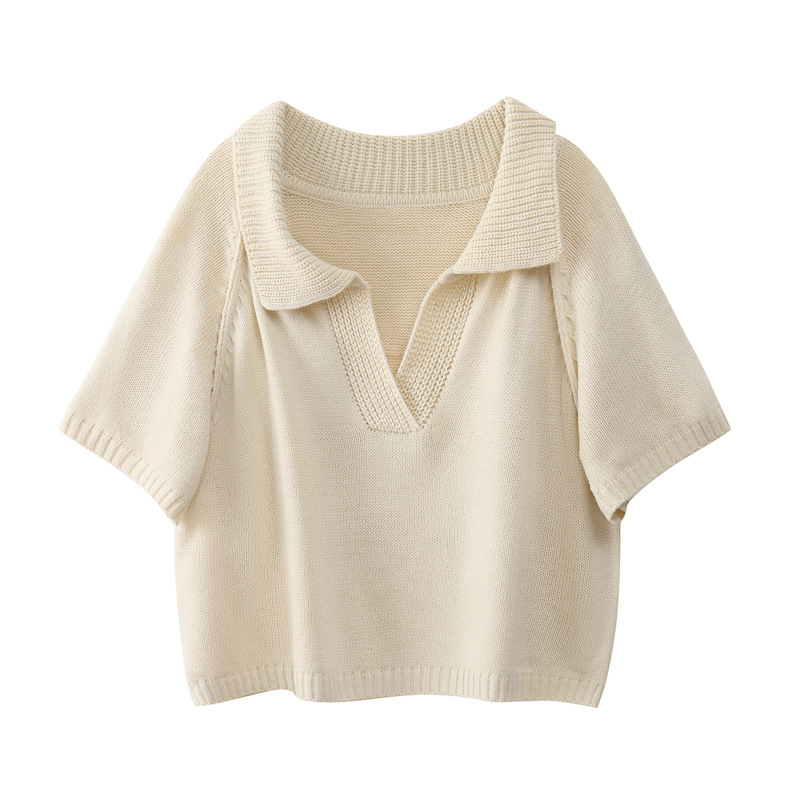 New Korean Style Loose Solid Color Sweater Cropped Top