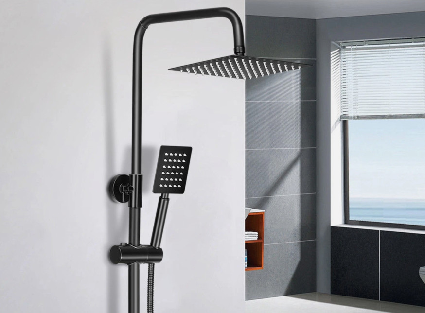 4-Way Diverter Black Bathroom Shower Mixer Twin Head Large Square Bar Set — image 7