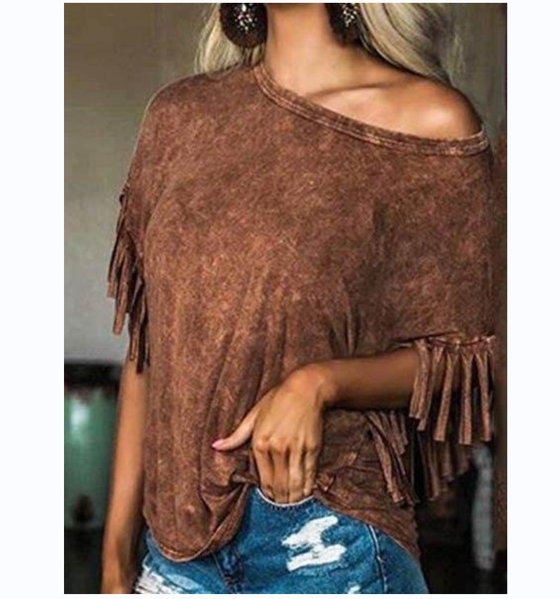 Title 2, Oversized T-Shirt Brown Printed Fringe Women