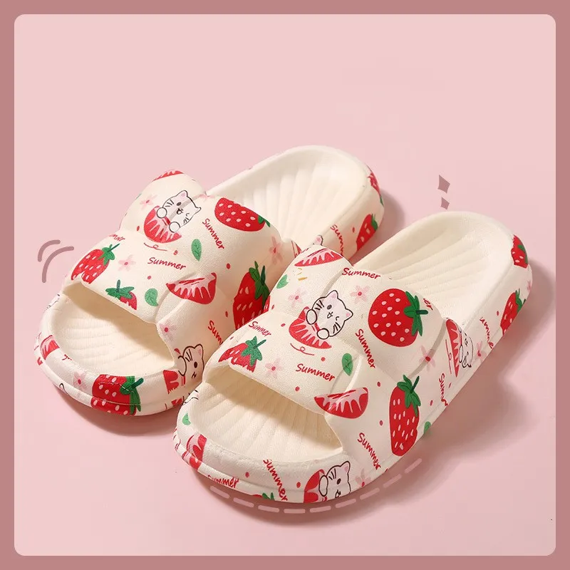 Step On Shit Slippers Female Silent Non-slip Indoor Home Thick Sole Sandals - Strawberry Cat-36Or37