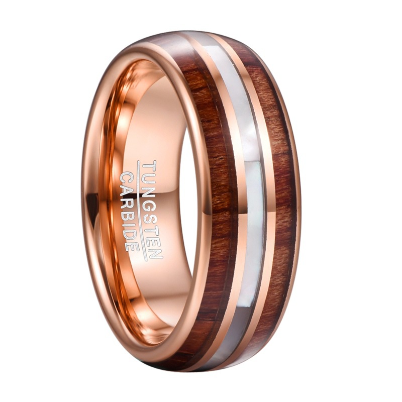 Title 5, White Beimu Mens Tungsten Steel Ring with Wood...