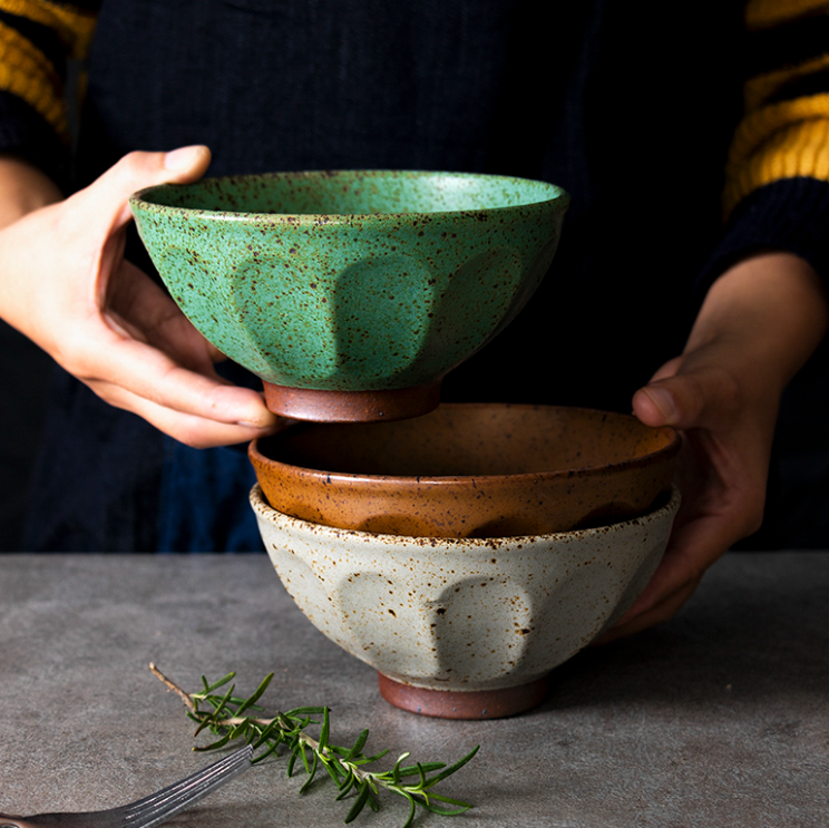 Title 10, Japanese Handmade Stoneware Rice Bowl Nostalgic...