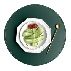 Imitation Leather Placemats, Placemats, Heat Insulation Placemats, Western Placemats - Green Circle - View 1