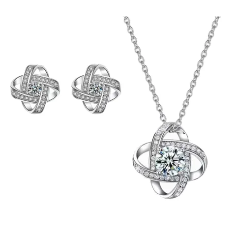 Four Leaf Clover Zircon Necklace Earrings Crystal Love Necklaces