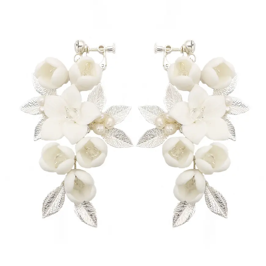 Temperament Simple White Ceramic Flower Bridal Earrings