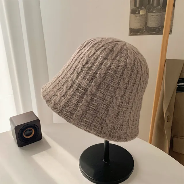 Women's Fashion Knitting Wool Fishing Hat Grey Brown - Shop at LoveMi
