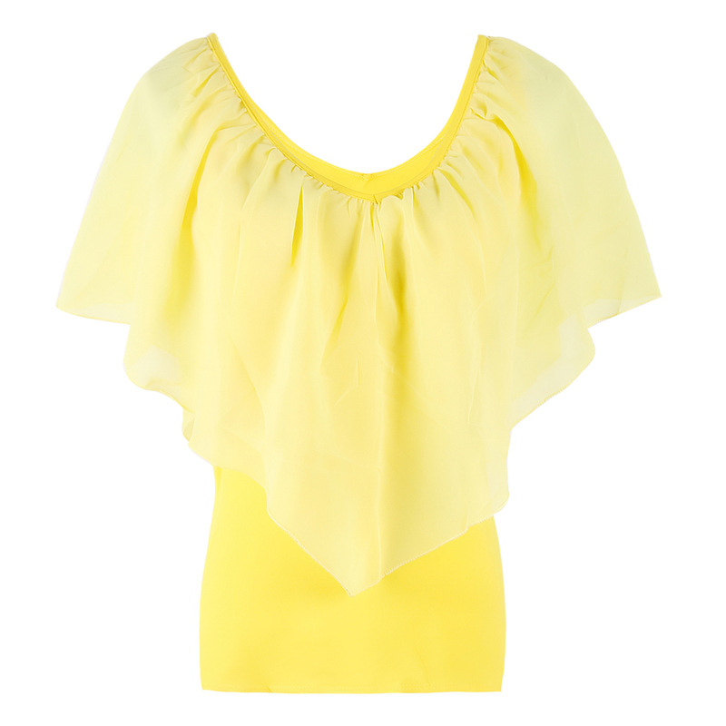 Chiffon Bat Sleeve Stitching T-Shirt Top