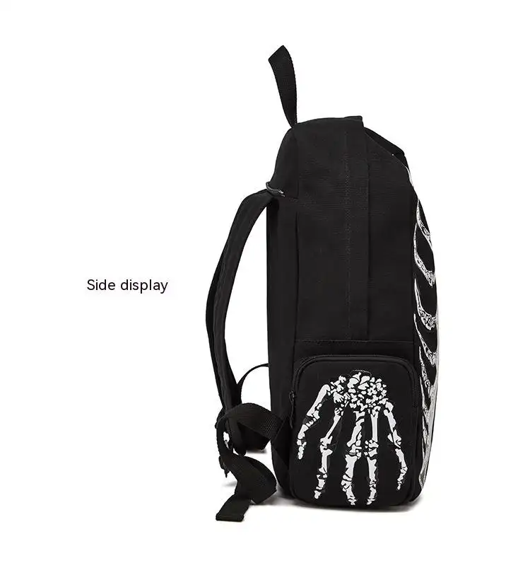 Printed Fashion European And American Canvas Bag Skull Personality Female Casual Men's Backpack