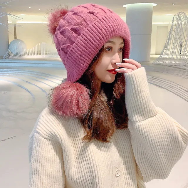 Women's Trendy Hats Sweet And Cute Three Balls Wool Purple - Shop at LoveMi