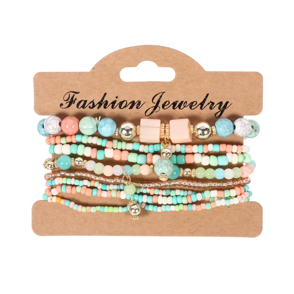 Bohemian Handmade Beads Bracelet Set For Women Summer Colorful Beaded Chain Bangle Men Boho Jewelry Accessories Stone Beads Chain Handmade Bangle Female Fashion