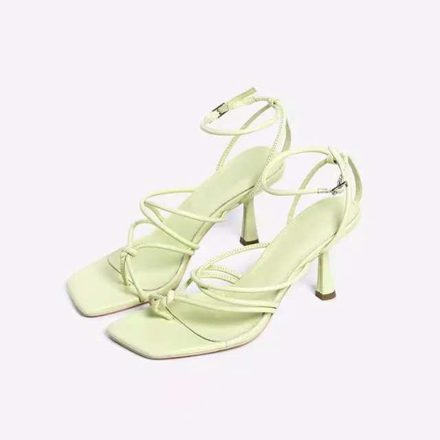 A Word Buckle All match Simple Flip flops High Heels Trend Green - Shop at LoveMi