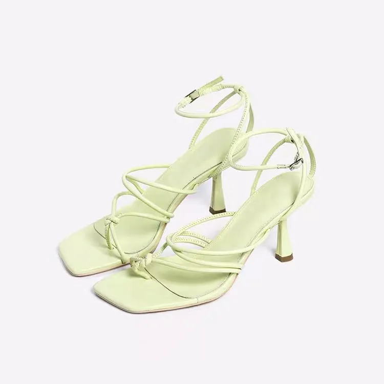 A Word Buckle All-match Simple Flip-flops High Heels Trend - Green