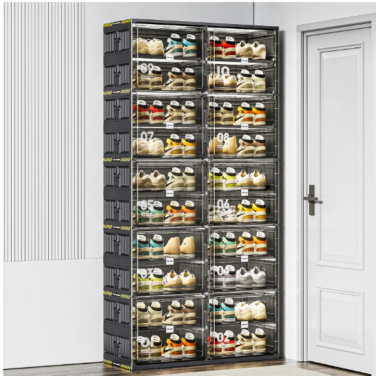 6 Layers Of 24 Pairs Of Hard Plastic Shoe Storage Cabinet, Large Stackable And Foldable Sneaker Shoe Box Storage Cabinet - Image 6