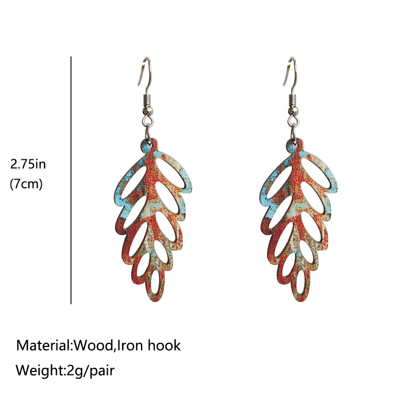 Title 3, Retro Distressed Hollow Leaves Eardrops Colorful