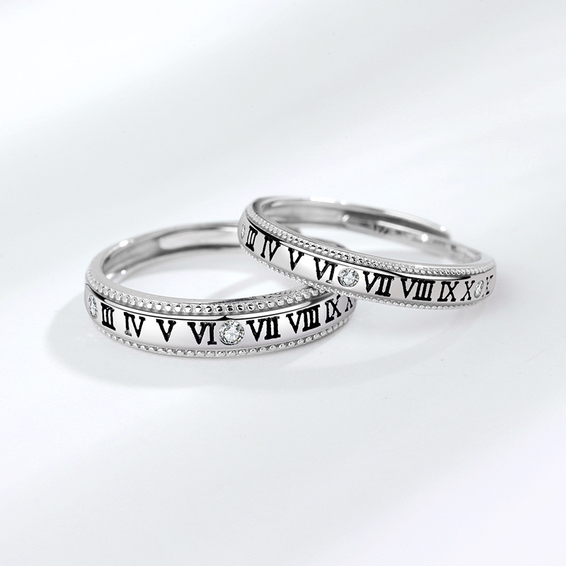 Sterling Silver Roman Numerals Couple Ring Simple