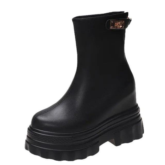 Internally Increased 4CM Short Boots Wedge Heel Flat Bottom Shows High Black - Shop at LoveMi