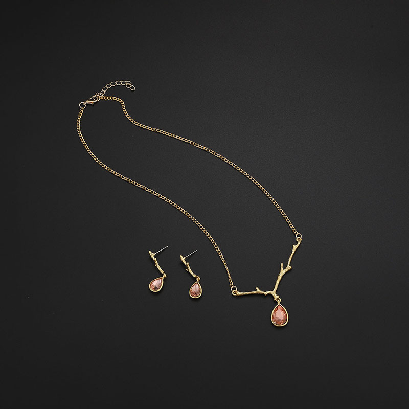 Two-piece Retro Jewelry Alloy Glass Necklace Earrings